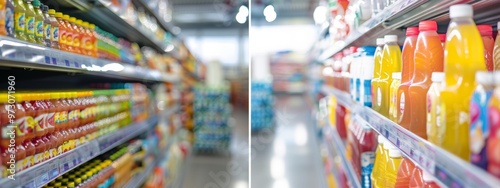 Wallpaper Mural Supermarket shelves filled with colorful juice bottles Torontodigital.ca