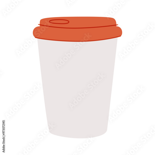 Takeaway coffee cup. Take-away paper mug covered with plastic lid, cap. Takeout cafe beverage, drink to go.