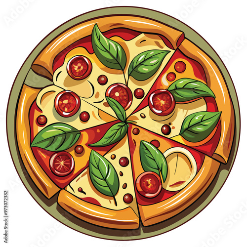 hand drawn cartoon pizza illustration