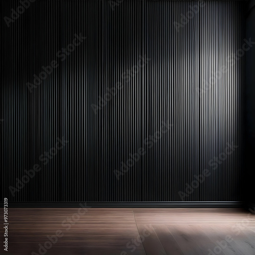 A minimalist studio setting with dark black wainscoting and soft, diffused lighting illuminating the clean lines and textures, perfect for a contemporary and elegant design background