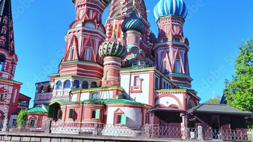 Beautiful colorful footage of Saint Basil's cathedral in Moscow in summer. It is located on Red Square.	