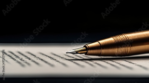 Close-up of a pen signing a contract, symbolizing the finalization of a business agreement. photo