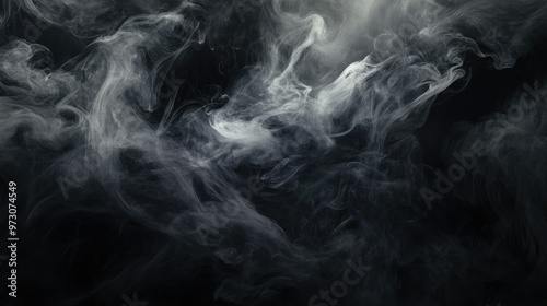 Dark, moody abstract background with swirling clouds of smoke in shades of black and gray.