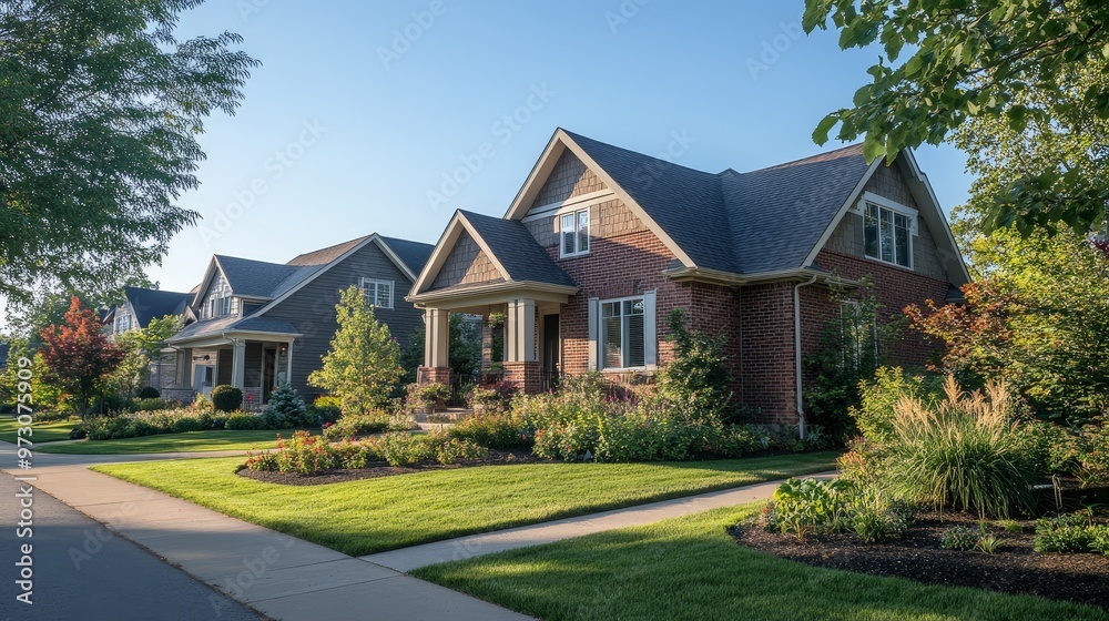 A newly constructed house in a suburban neighborhood. A newly constructed house in a suburban neighborhood.