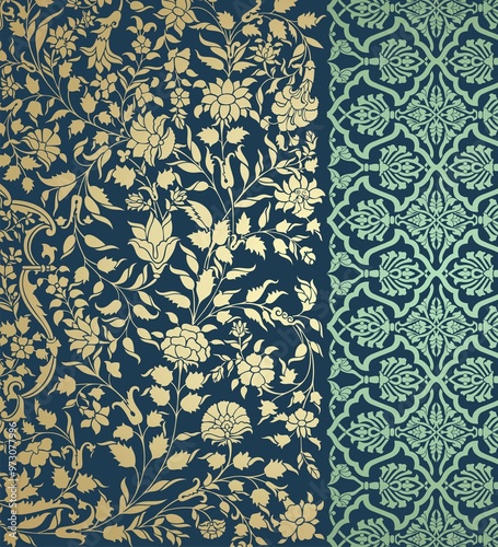 wedding card design, traditional paisley floral pattern , royal India	