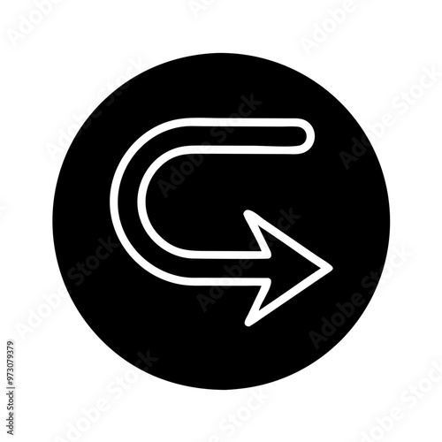 Vector icon curve arrow right design on black background for navigation and directional applications
