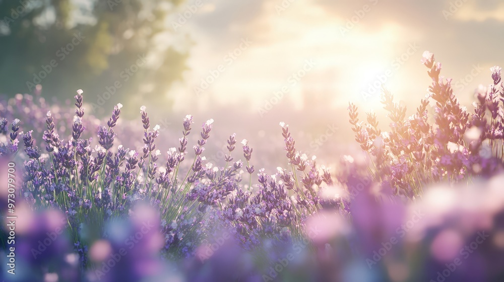 A serene summer backdrop with a field of lavender in full bloom. A serene summer backdrop with a field of lavender in full bloom.