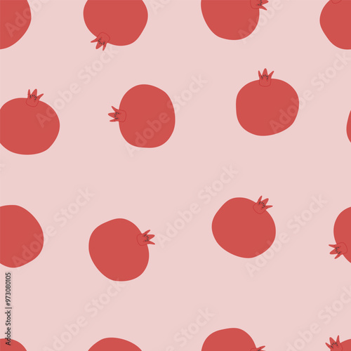 Doodle pomegranate pattern. Seamless white background with simple garnets fruits. Endless repeating texture for printing