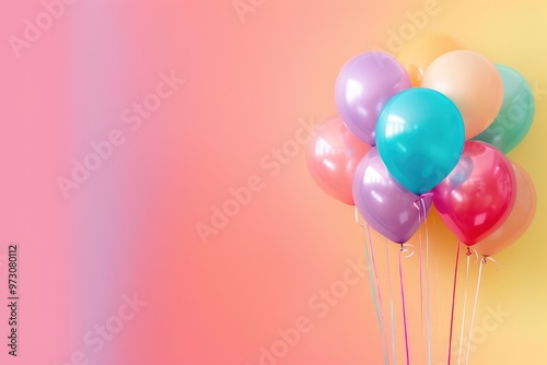 Colorful balloons drifting against a dreamy pastel background during a festive celebration or party
