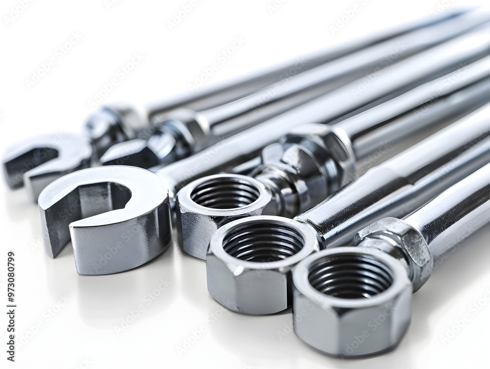 Assortment of Metallic Tools and Hardware on White Background Assortment of Metallic Tools and Hardware on White Background