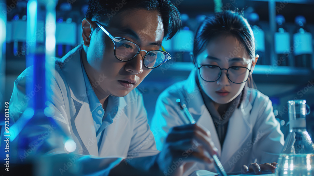 scientists are working in medicine pharmaceutical lab chemist is doing experiment  theme scene in the lab 