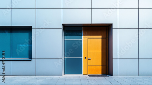 A sleek, modern building with stylish doors.