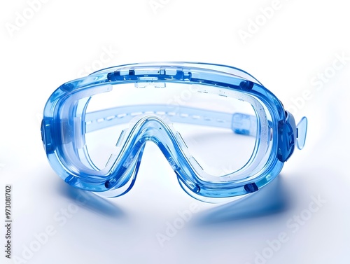 Blue Transparent Safety Goggles on White Background