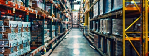 Warehouse aisle filled with boxes and pallets