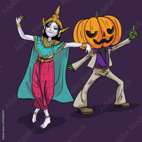 Thai Ghost Dancer and Pumpkin-Head Disco Duo