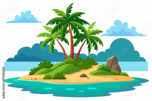 tropical island with palm trees, tropical island at sea ocean set vector