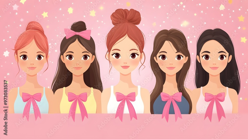 Pink Ribbon Day, cartoon animation vector style. Pink Ribbon Day, cartoon animation vector style.