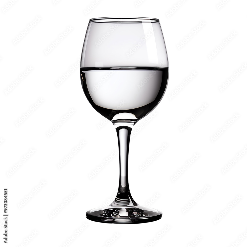 Elegant clear wine glass filled with pure water, isolated on a white background. Perfect for dining, elegance, and beverage concepts., transparent background Elegant clear wine glass filled with pure water, isolated on a white background. Perfect for dining, elegance, and beverage concepts., transparent background