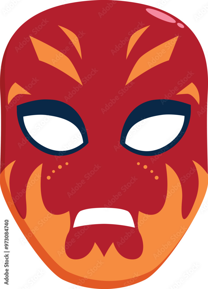 Red and orange mask with a surprised expression, perfect for projects related to emotions, costumes, or theater Red and orange mask with a surprised expression, perfect for projects related to emotions, costumes, or theater