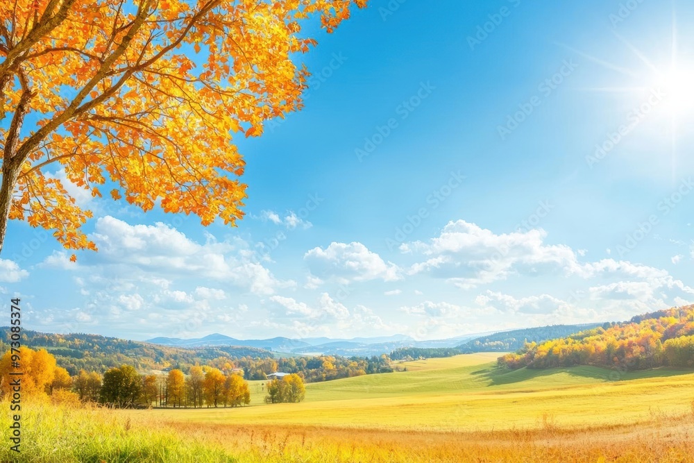 Naklejka premium Thanksgiving countryside bathed in golden sunlight