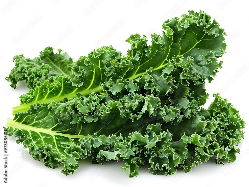 Obraz premium Lush Green Kale Leaves on White Background