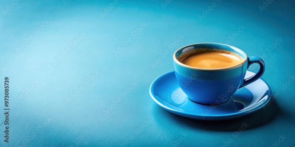 Fototapeta premium Hot espresso in a blue cup on a blue background