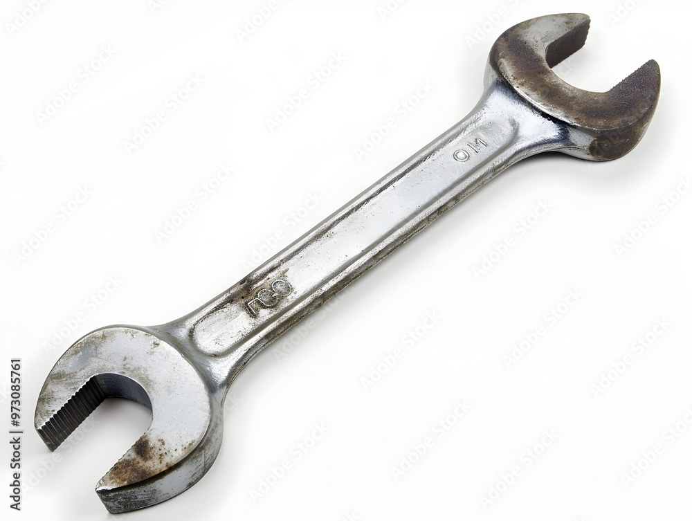 Metallic Wrench on Plain White Background Metallic Wrench on Plain White Background