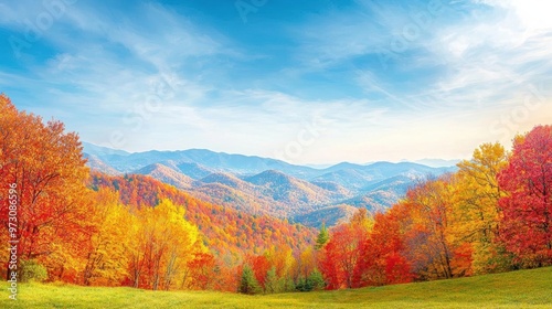 Thanksgiving mountains with vibrant autumn colors, creating a stunning landscape The scene captures the beauty of nature and the changing seasons, perfect for holidaythemed designs