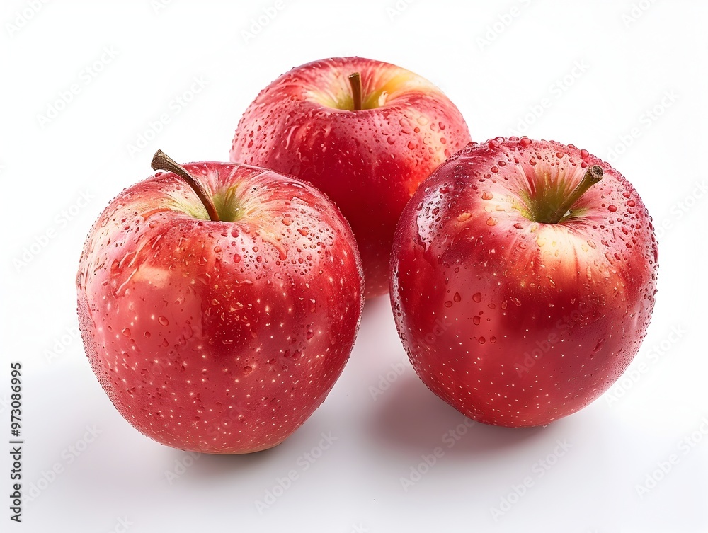 Trio of Vibrant Red Apples on White Background Trio of Vibrant Red Apples on White Background
