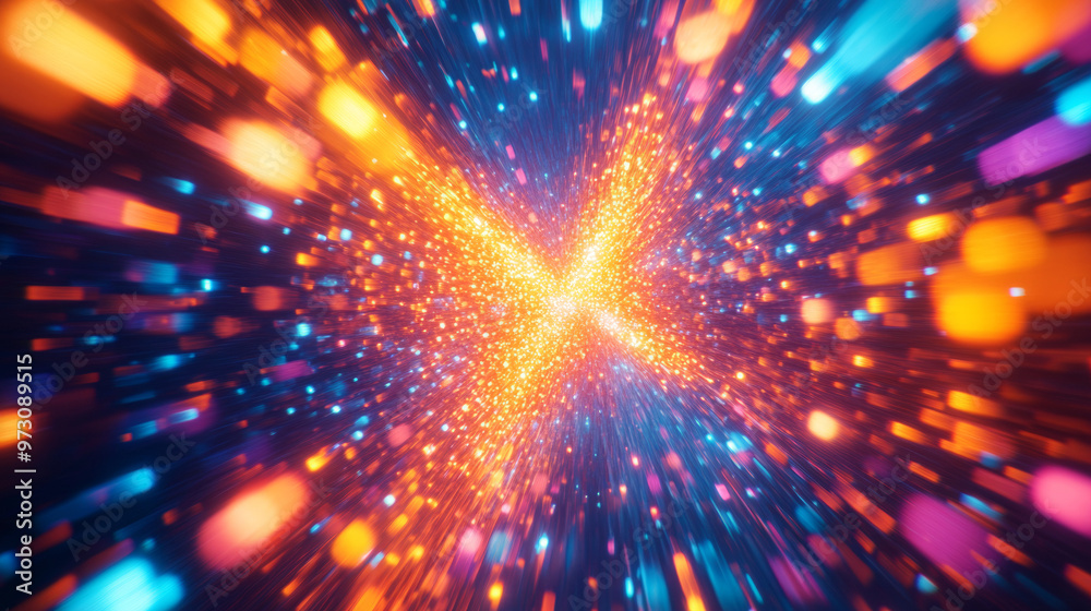 A vibrant, 3D background with a mix of bright orange and blue neon rays, creating a colorful, glowing pattern. A vibrant, 3D background with a mix of bright orange and blue neon rays, creating a colorful, glowing pattern.