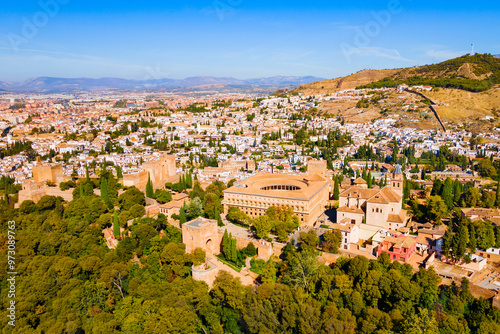 The Alhambra aerial panoramic view in Granada, Spain
