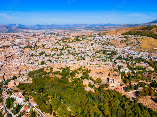 The Alhambra aerial panoramic view in Granada, Spain