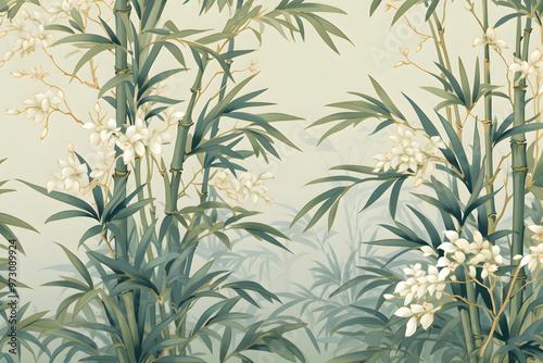 Wallpaper Mural bamboo garden illustration wallpaper background Torontodigital.ca