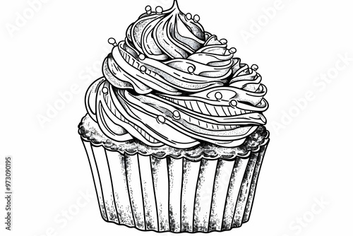 Delightful Indulgence: A Detailed Cupcake Line Art Illustration 