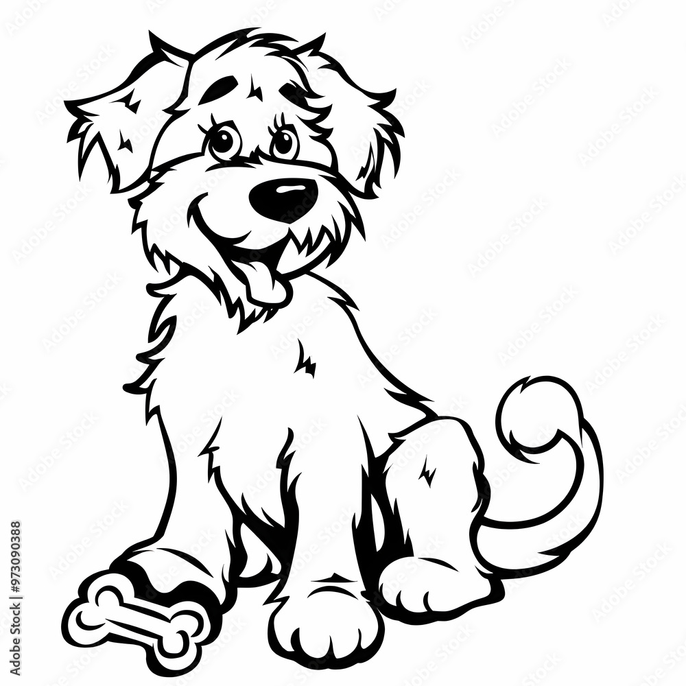 Playful Pup: A Cheerful Cartoon Dog Line Art Illustration Playful Pup: A Cheerful Cartoon Dog Line Art Illustration