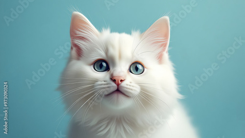 Portrait fluffy cat , smiling cat looking at camera. The cat dreams of food.