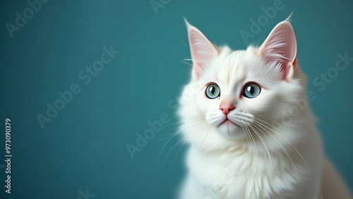 Portrait fluffy cat , smiling cat looking at camera. The cat dreams of food.