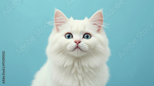 Portrait fluffy cat , smiling cat looking at camera. The cat dreams of food.