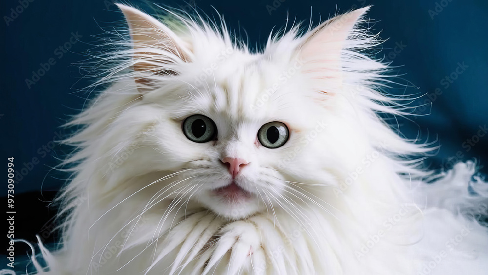 Portrait fluffy cat , smiling cat looking at camera. The cat dreams of food. Portrait fluffy cat , smiling cat looking at camera. The cat dreams of food.