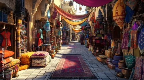 Wallpaper Mural Colorful Souk Alleyway with Vibrant Rugs and Textiles Torontodigital.ca
