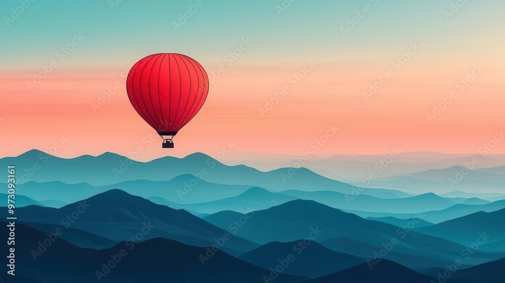 A single hot air balloon floating high above the clouds, with a bright blue sky and the earth far below, Dreamlike, soft sunlight, ethereal A single hot air balloon floating high above the clouds, with a bright blue sky and the earth far below, Dreamlike, soft sunlight, ethereal