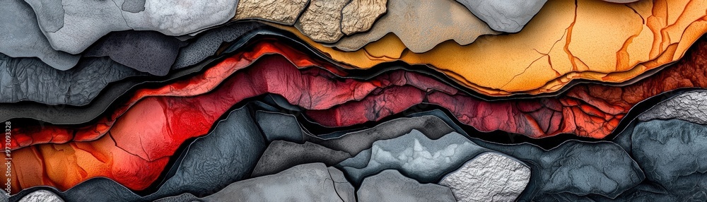 Obraz premium Abstract geological layers showcase vibrant colors and intricate textures in this stunning rock formation image.
