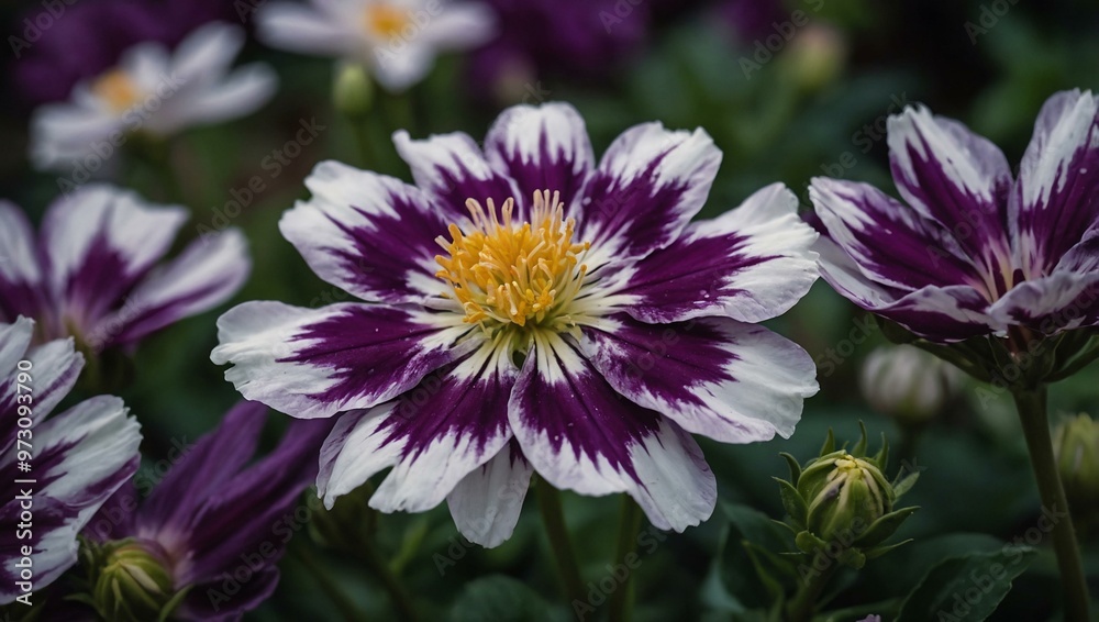 Vibrant purple and white flower in bloom. Vibrant purple and white flower in bloom.