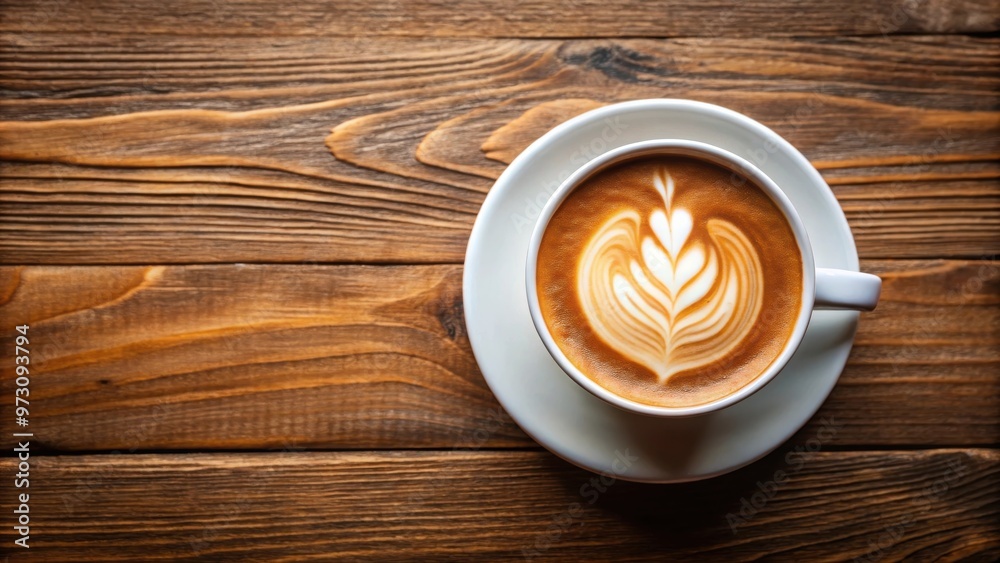 Top view of a hot coffee cup with frothy milk cream Top view of a hot coffee cup with frothy milk cream