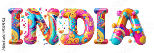 3D Colorful INDIA Word Art on Transparent Background