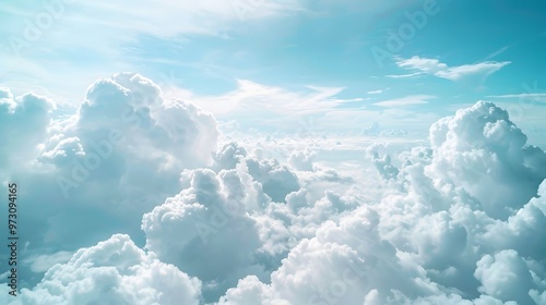 Sky with Clouds: A tranquil sky background with fluffy white clouds, creating an airy and light atmosphere for outdoor products. 