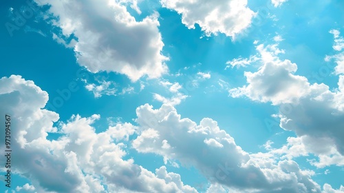Sky with Clouds: A tranquil sky background with fluffy white clouds, creating an airy and light atmosphere for outdoor products. 
