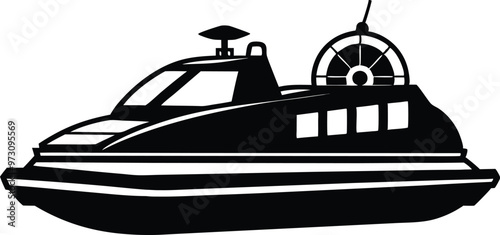 Hovercraft silhouette Vector Icon and Illustration Isolated on white background.