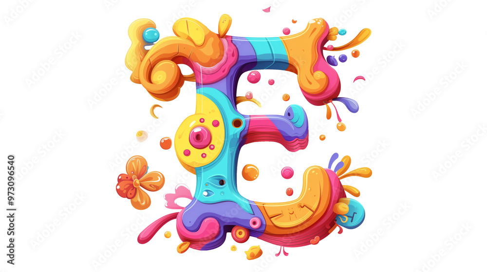 Naklejka premium 3D Carnival colorful and playful E alphabet single letter