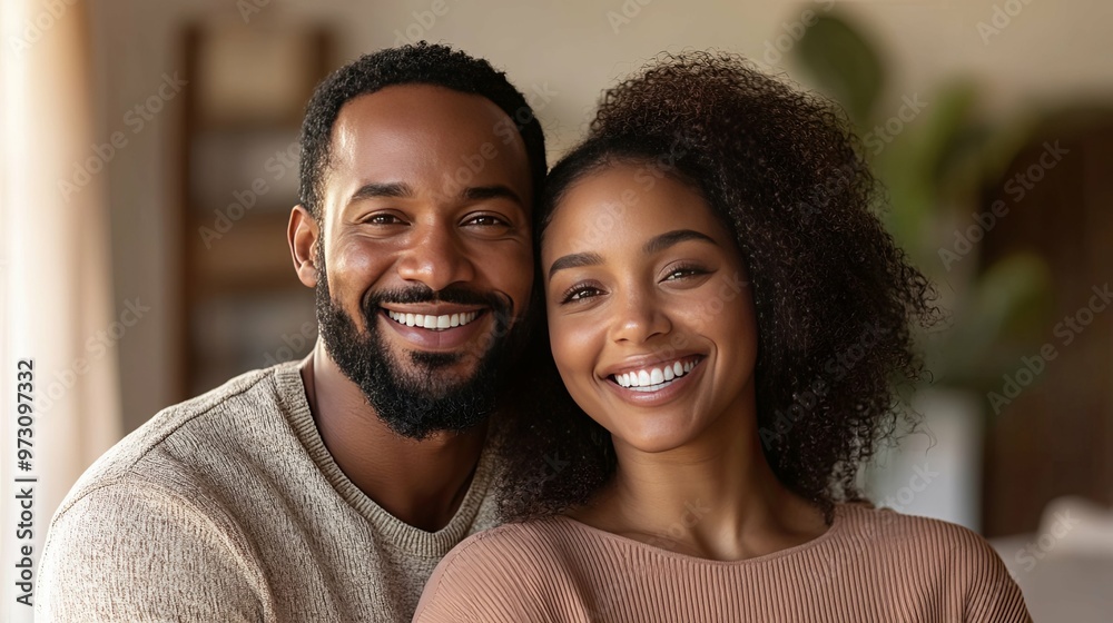Portrait of a smiling interracial couple in close-up Portrait of a smiling interracial couple in close-up